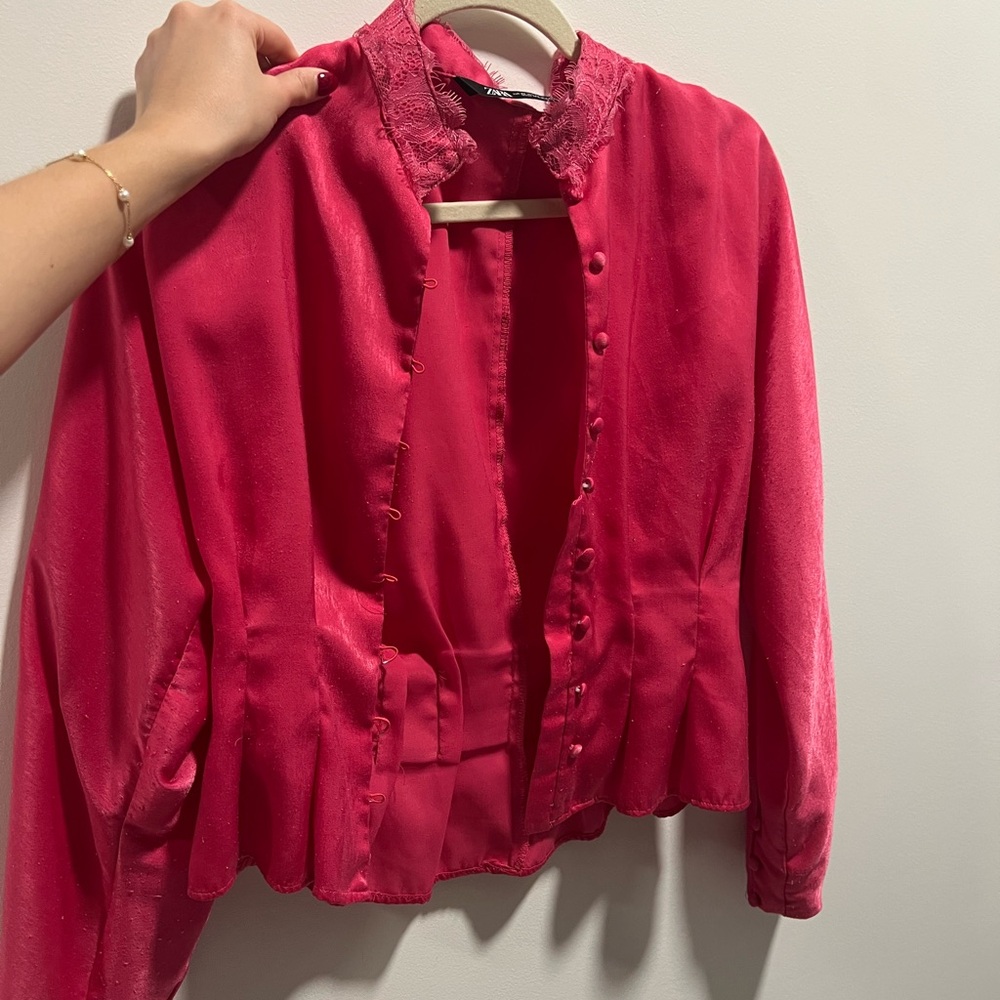 Zara Fuchsia Button-Up Blouse